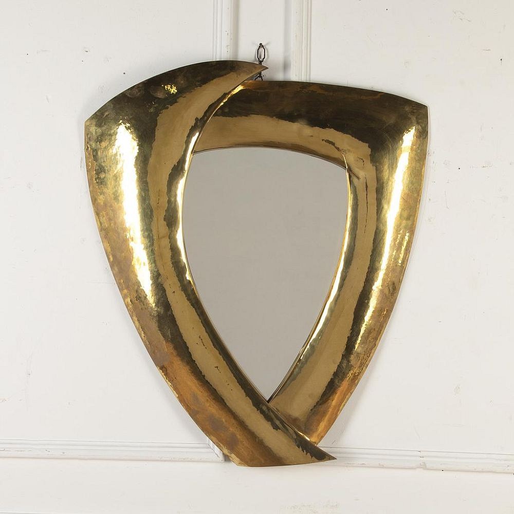 Large Italian Modernist Brass Mirror MI4620293