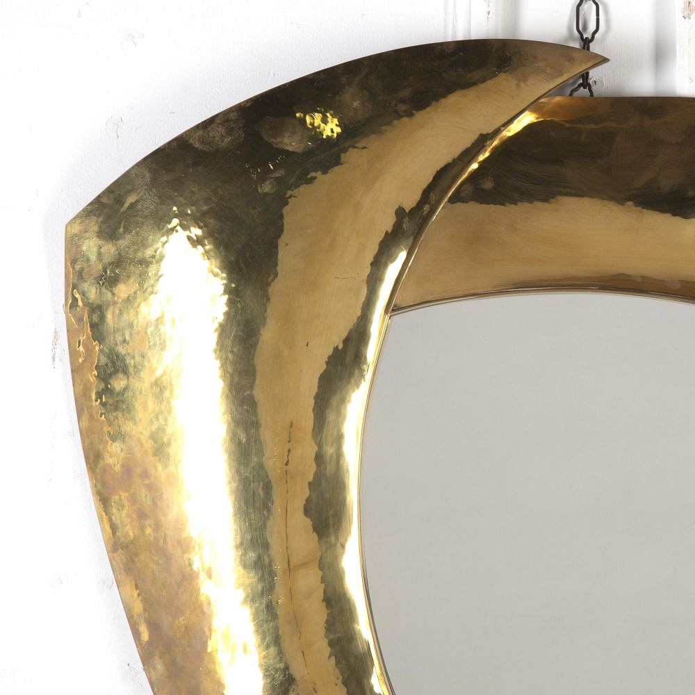 Large Italian Modernist Brass Mirror MI4620293