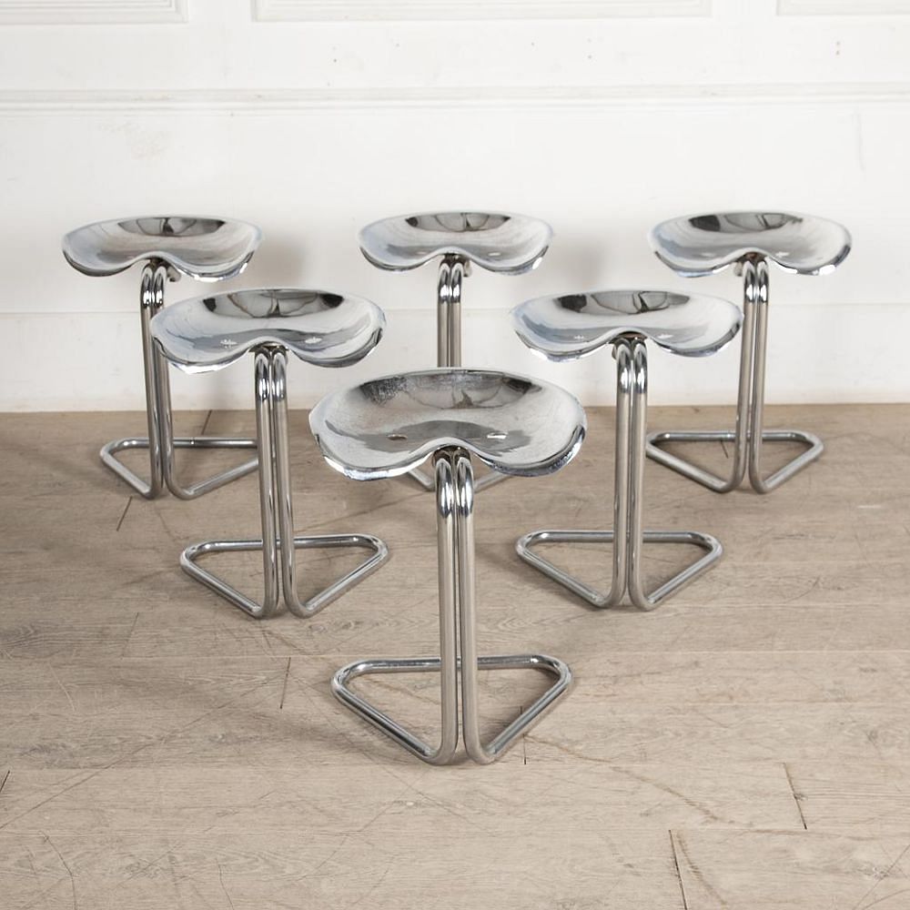 Set of Six Chrome Tractor Seat Stools by Rodney Kinsman ST9927807