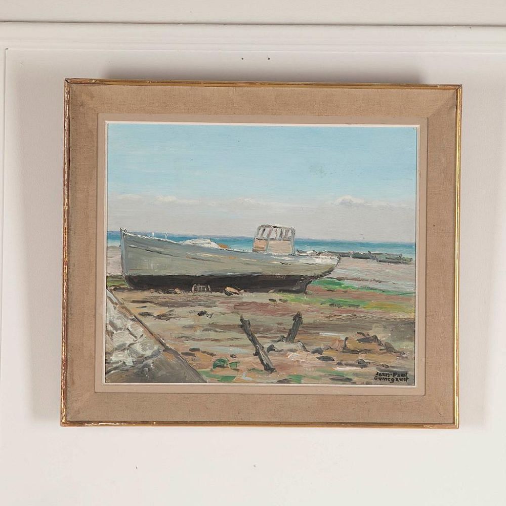 20th Century French Oil on Board Painting of Boat on a Beach WD4812727