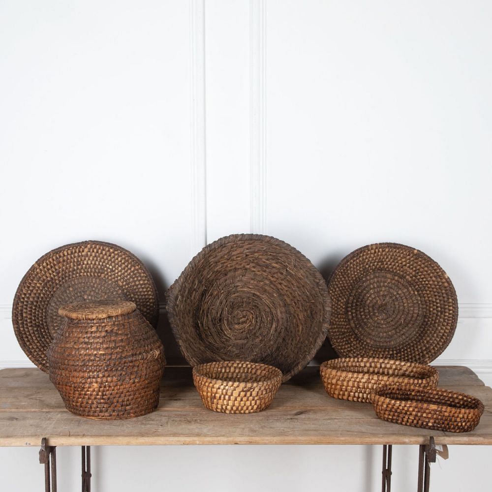 Collection of Early 20th Century Handwoven Rye Coiled Baskets DA3733047
