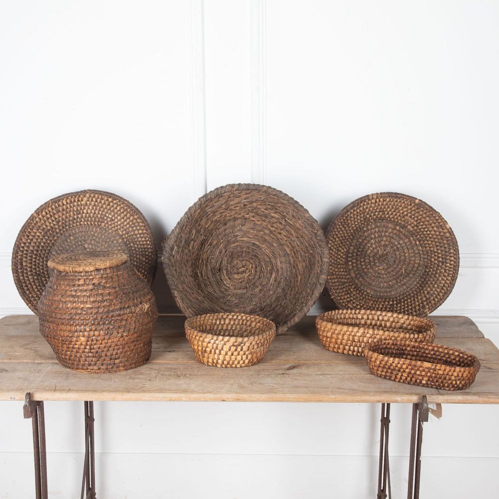 Collection of Early 20th Century Handwoven Rye Coiled Baskets DA3733047
