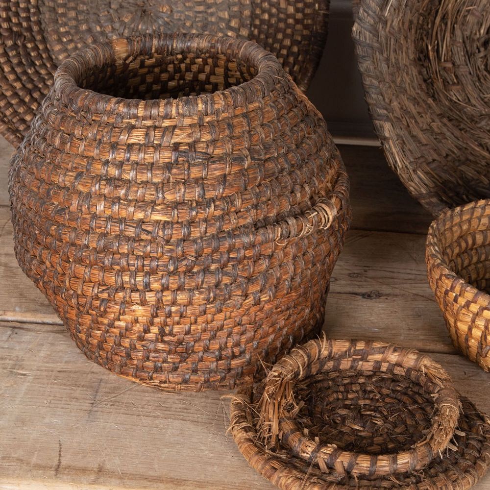 Collection of Early 20th Century Handwoven Rye Coiled Baskets DA3733047