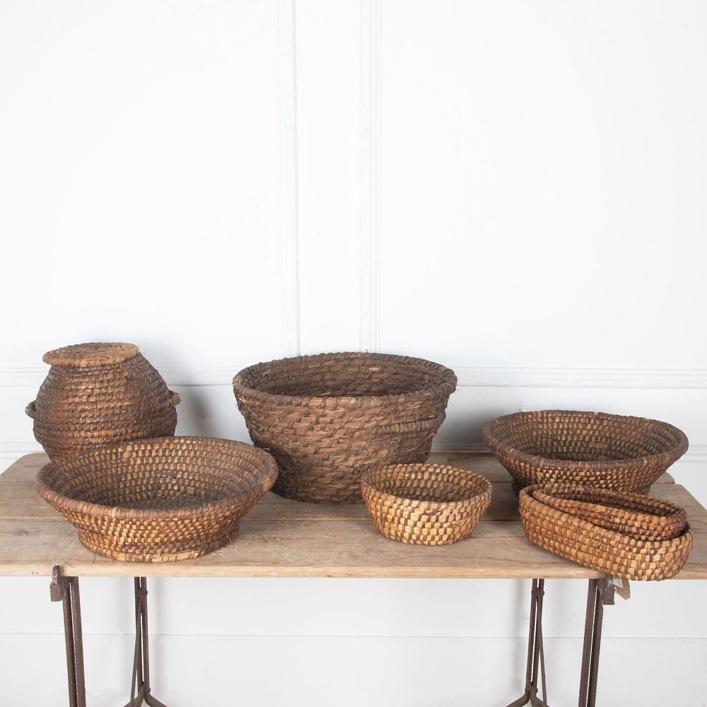 Collection of Early 20th Century Handwoven Rye Coiled Baskets DA3733047