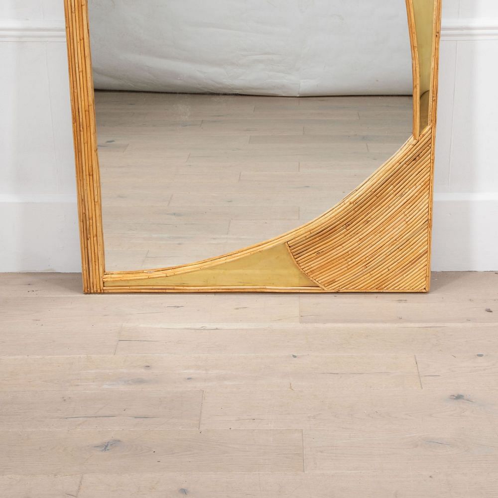 Contemporary Italian Bamboo and Brass Wall Mirror MI4633584