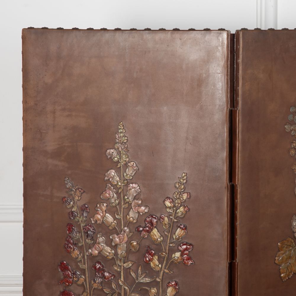 Early 20th Century Arts and Crafts Embossed Leather Screen DA5329493