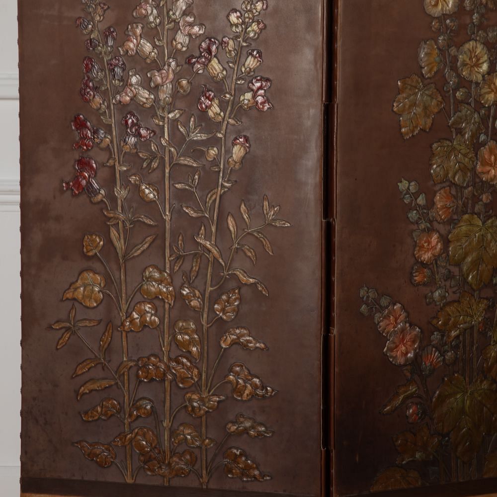 Early 20th Century Arts and Crafts Embossed Leather Screen DA5329493