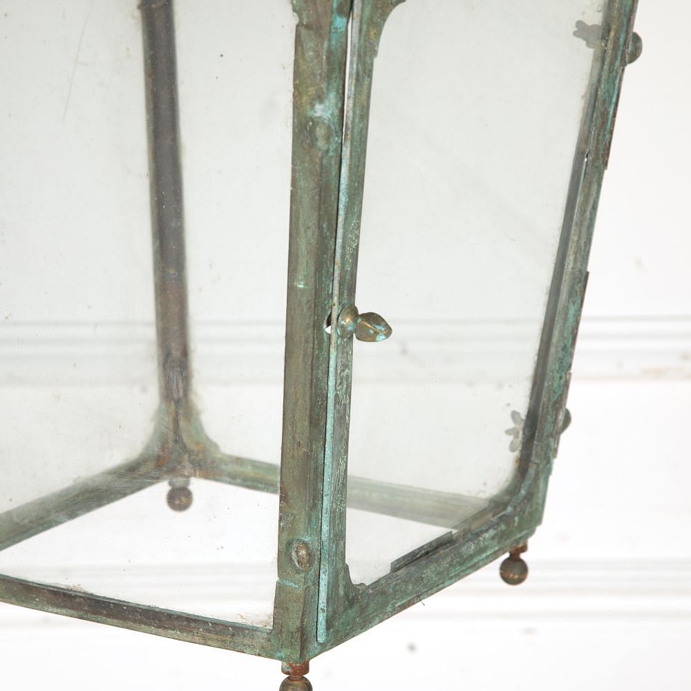 Late 19th Century French Verdigris Copper Hanging Lantern with Chain LL8120382