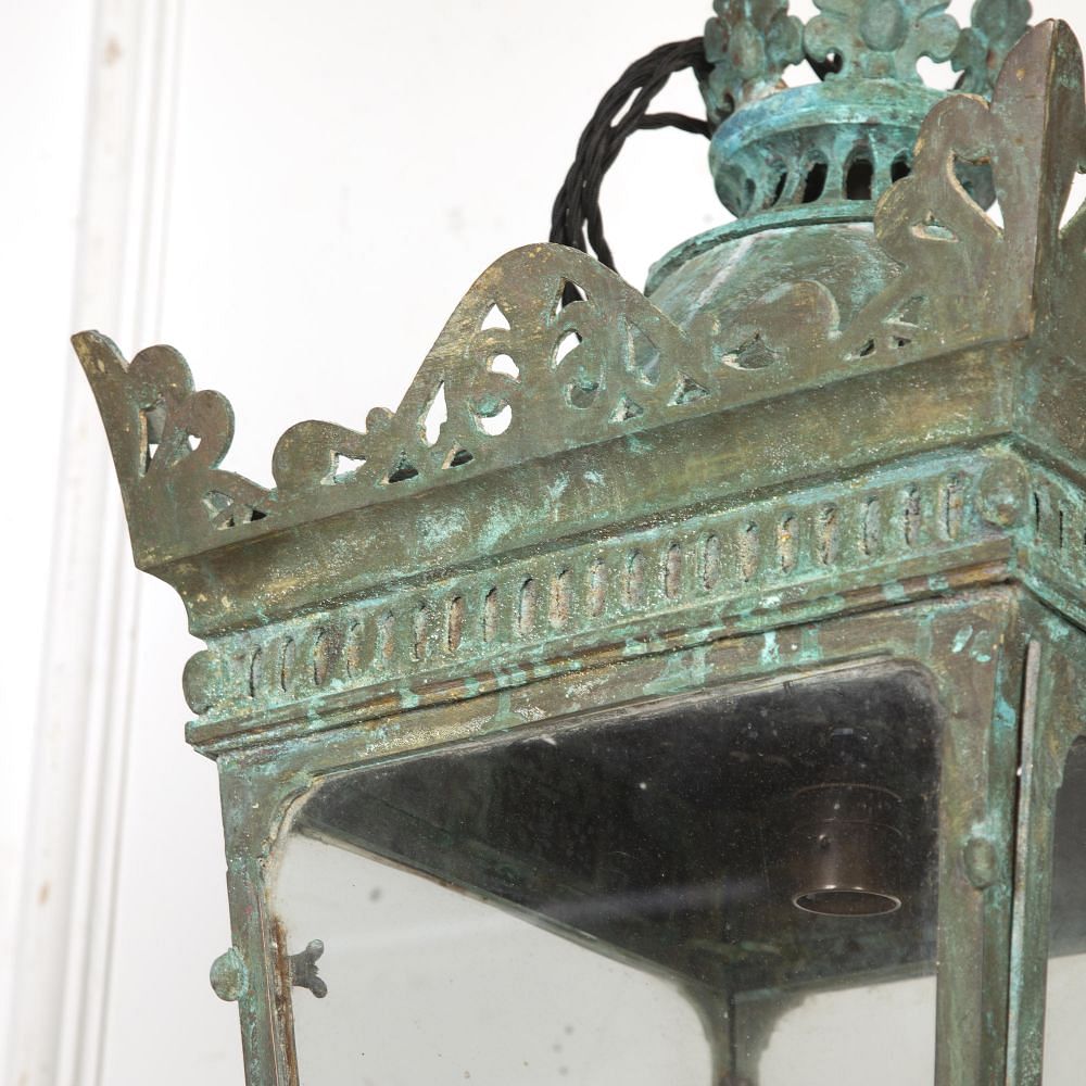 Late 19th Century French Verdigris Copper Hanging Lantern with Chain LL8120382