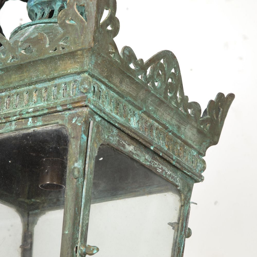 Late 19th Century French Verdigris Copper Hanging Lantern with Chain LL8120382
