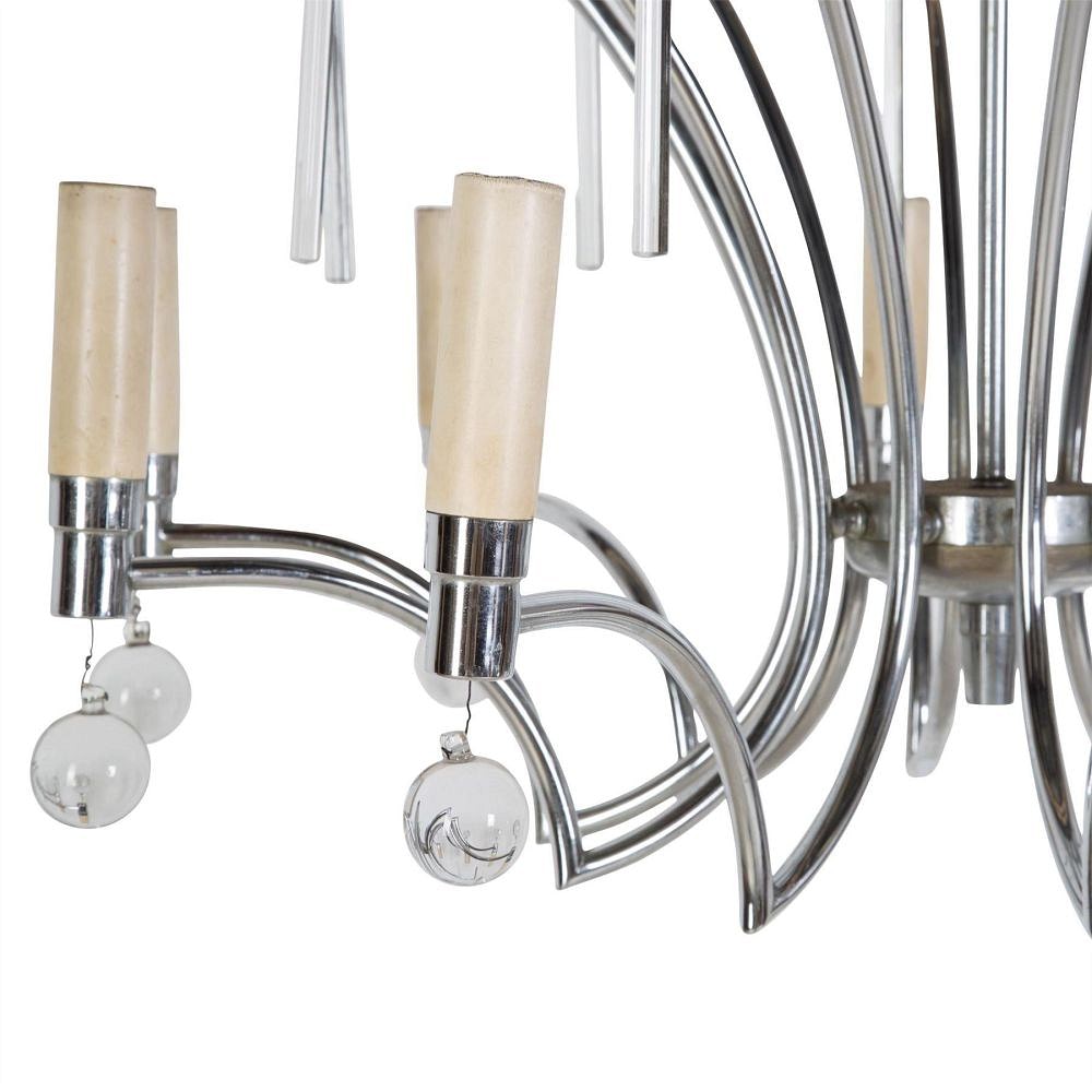 French Mid Century Chrome and Glass Chandelier LC017670