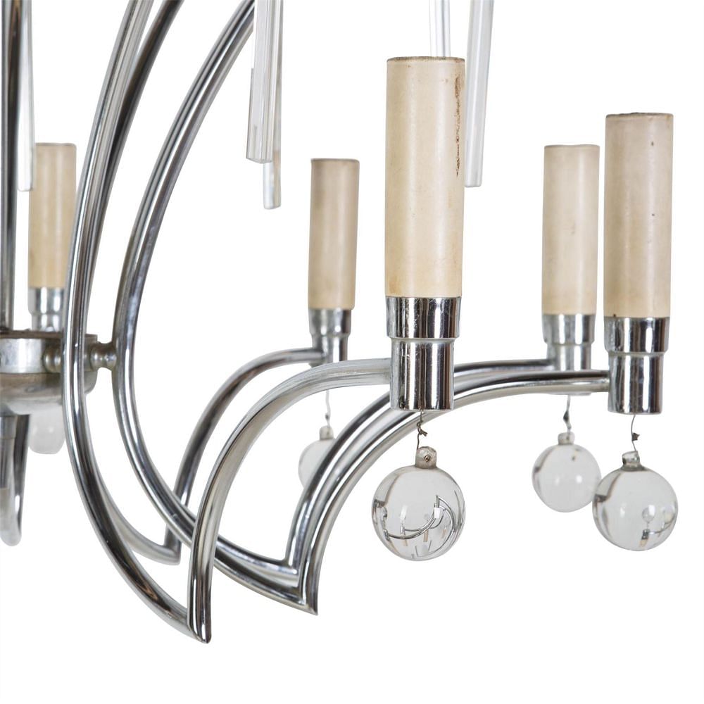 French Mid Century Chrome and Glass Chandelier LC017670