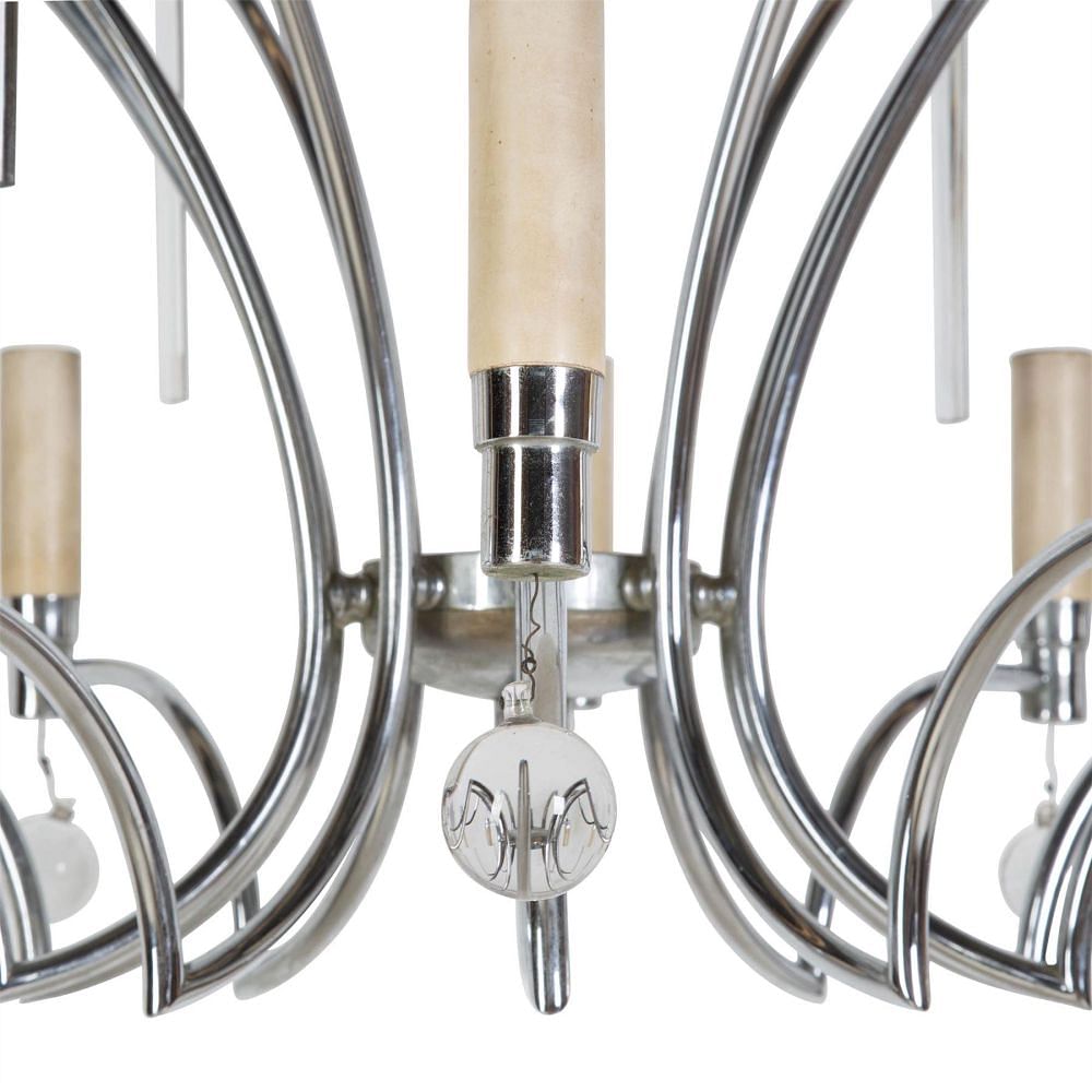 French Mid Century Chrome and Glass Chandelier LC017670