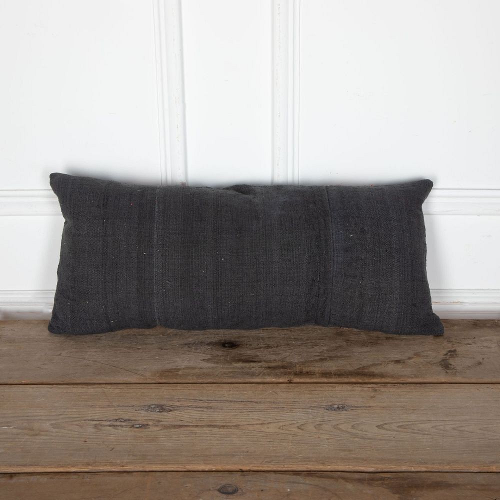 Hand Dyed Black Linen Cushion with Indian Beadwork Braid RT9034092