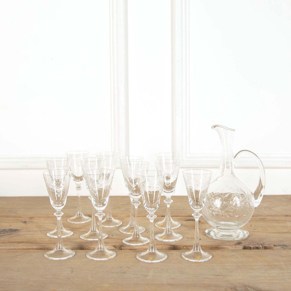 Murano Etched Tall Glasses and Matching Carafe Jug DA588635