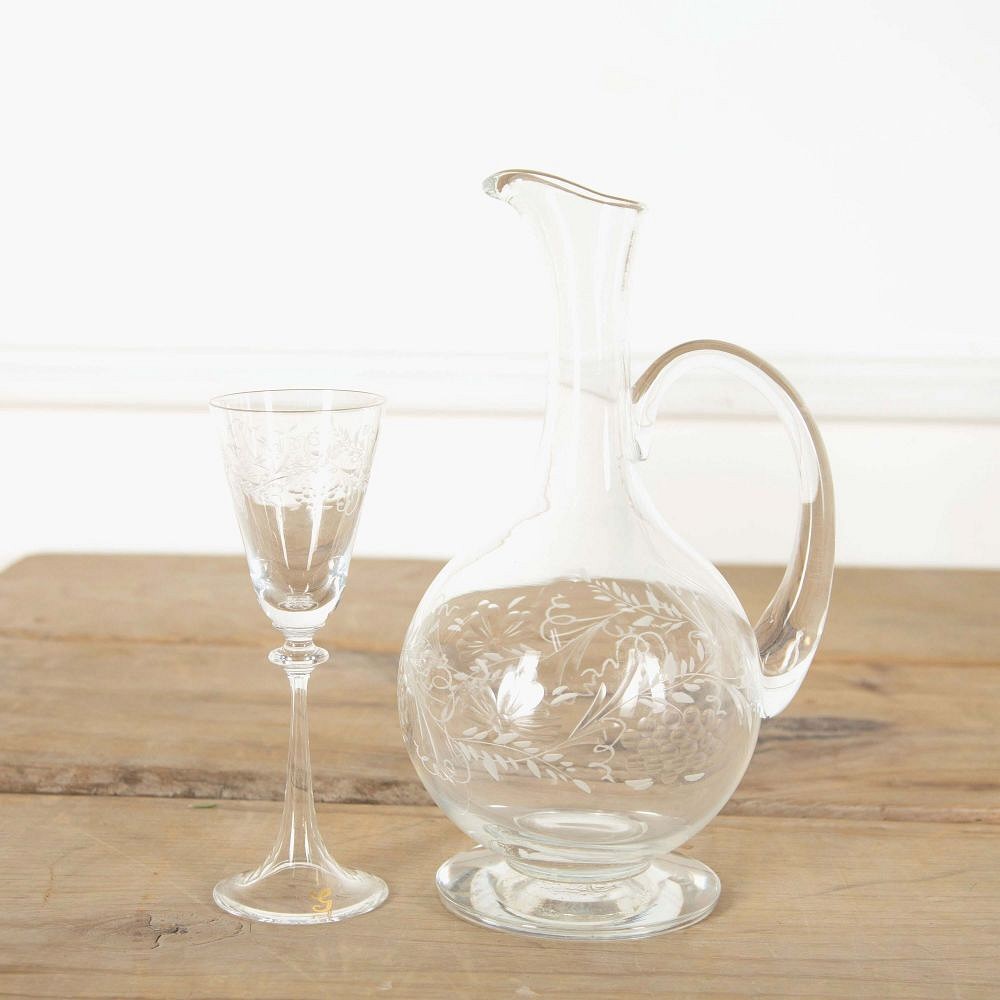 Murano Etched Tall Glasses and Matching Carafe Jug DA588635
