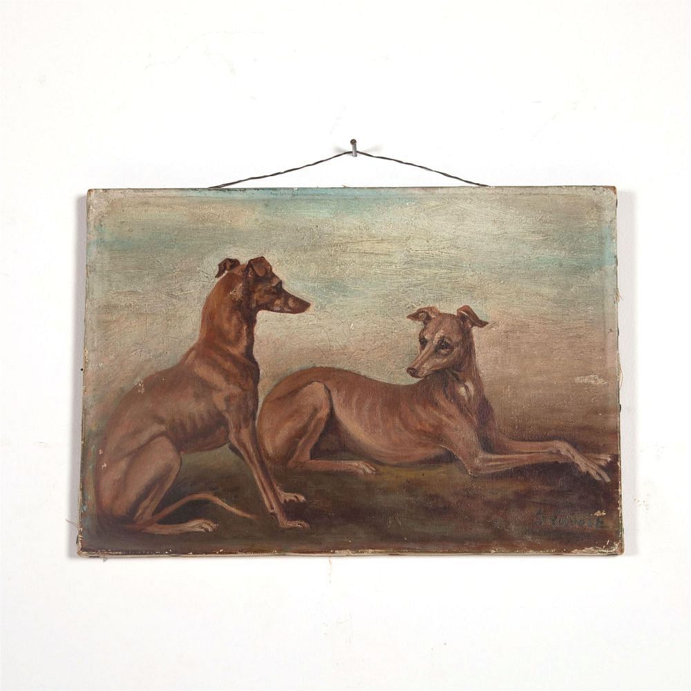 Oil on Canvas Painting of Whippets WD6061944
