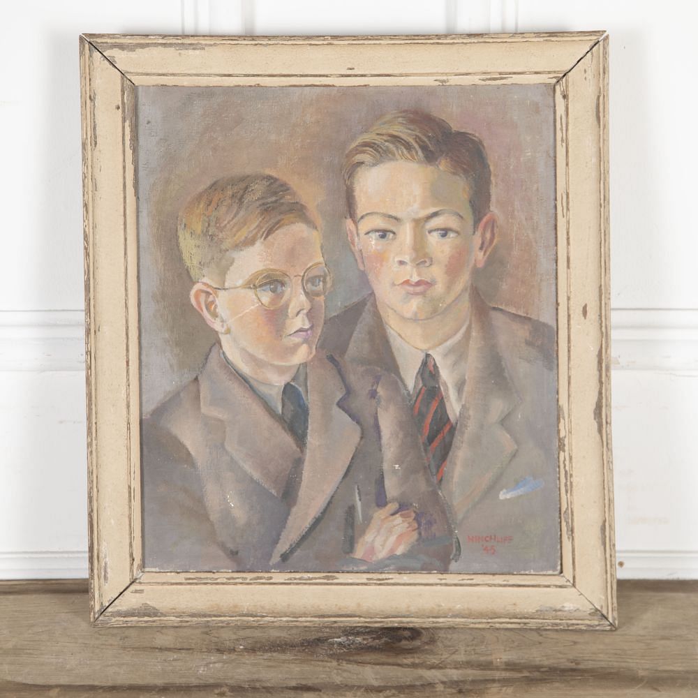20th Century Oil on Canvas Portrait of Two Schoolboys WD8024538