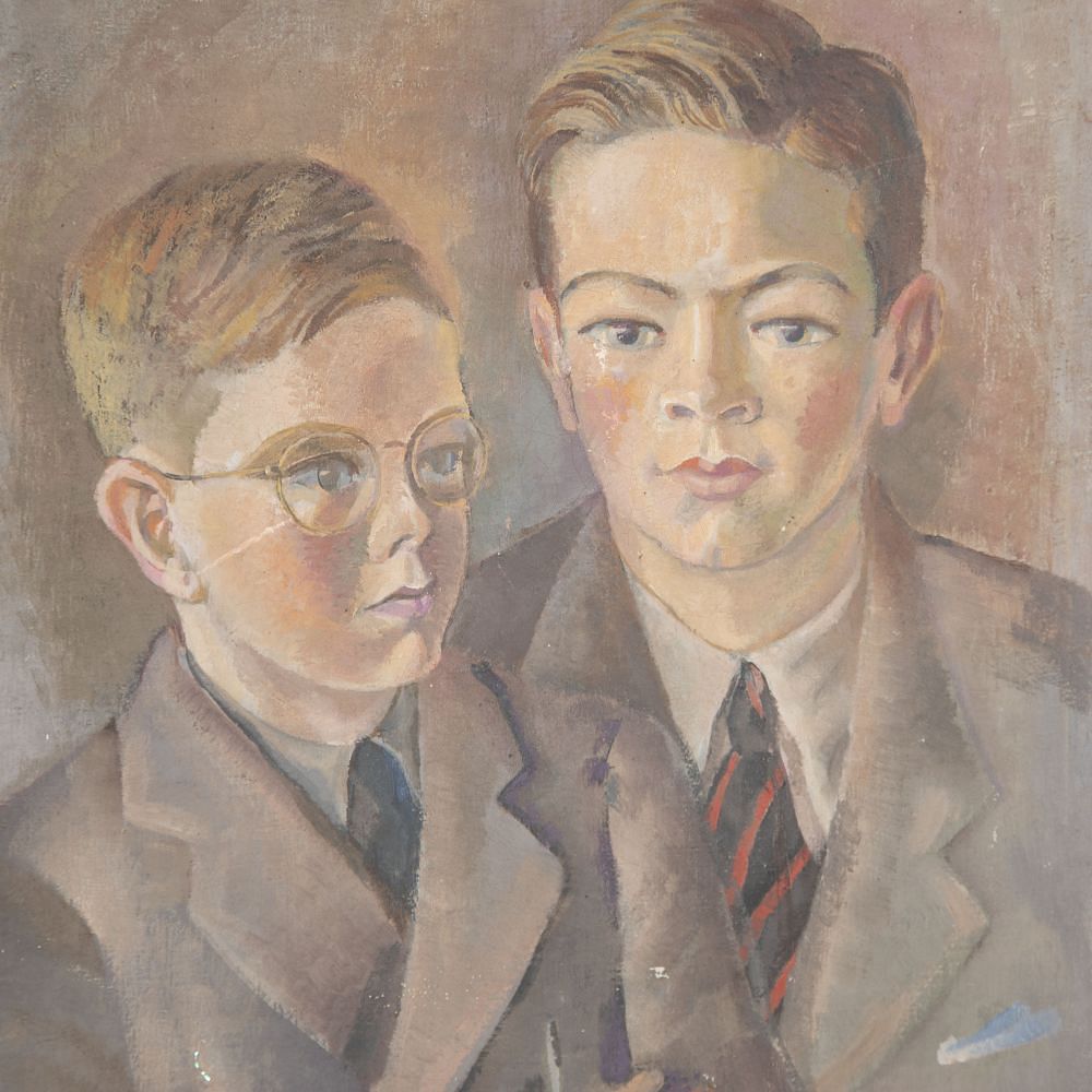 20th Century Oil on Canvas Portrait of Two Schoolboys WD8024538