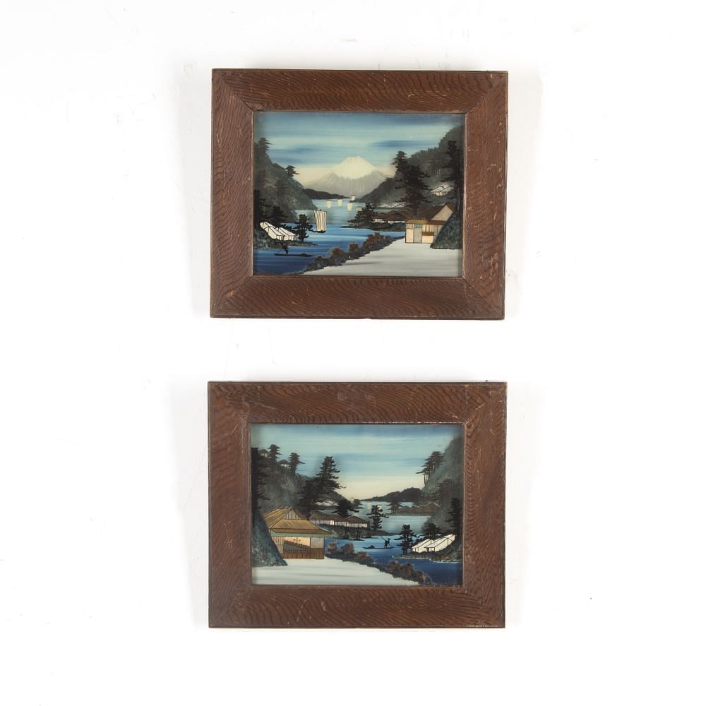 Pair of 19th Century Japanese Reverse Glass Paintings WD3720645