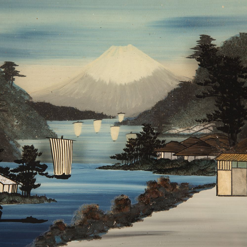 Pair of 19th Century Japanese Reverse Glass Paintings WD3720645