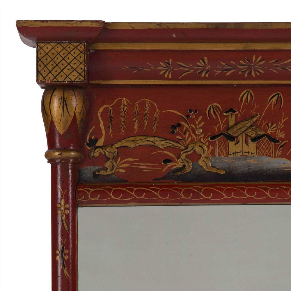 Red Lacquered Chinoiserie Mirror MI285246