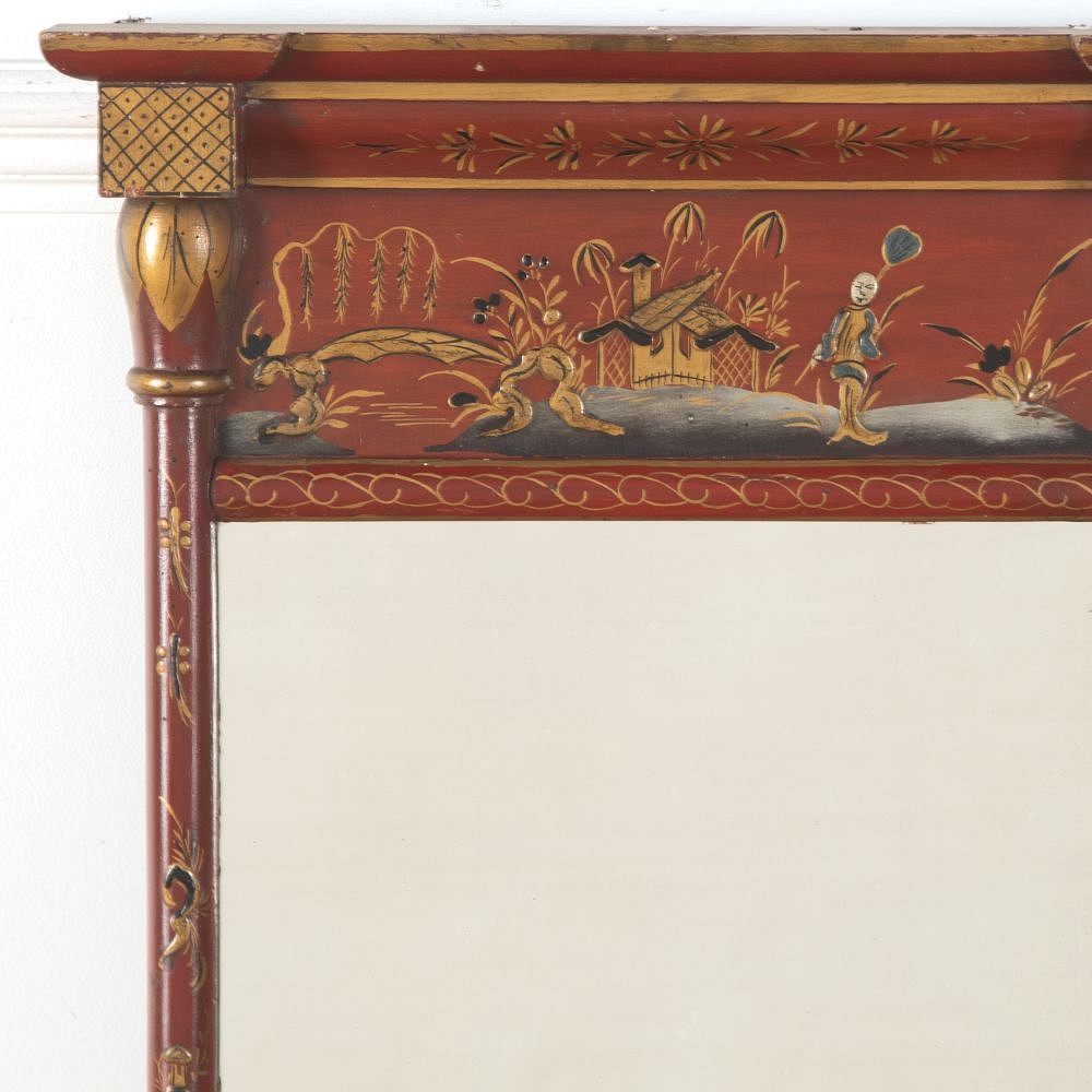Red Lacquered Chinoiserie Mirror MI285246
