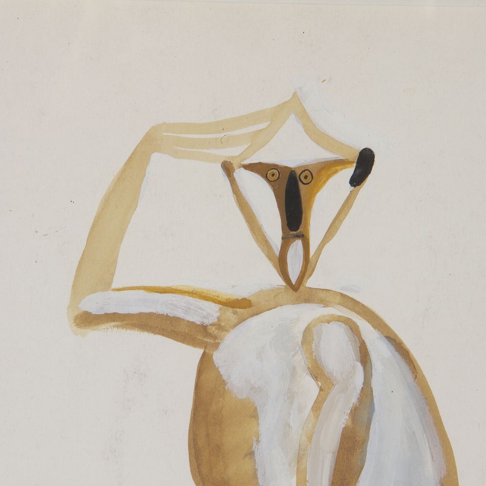 Sitting Macaque Gouache by Henri Samouilov WD2917463