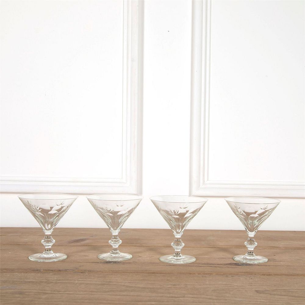 Four Crystal Martini Cocktail Glasses Circa 1940s DA5862054