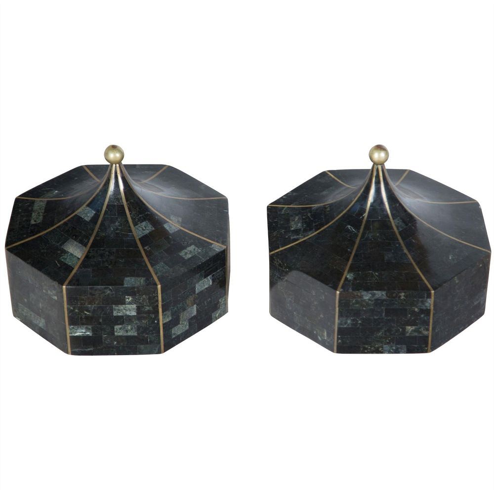 Pair of Tessellated Stone and Brass Boxes DA3057029