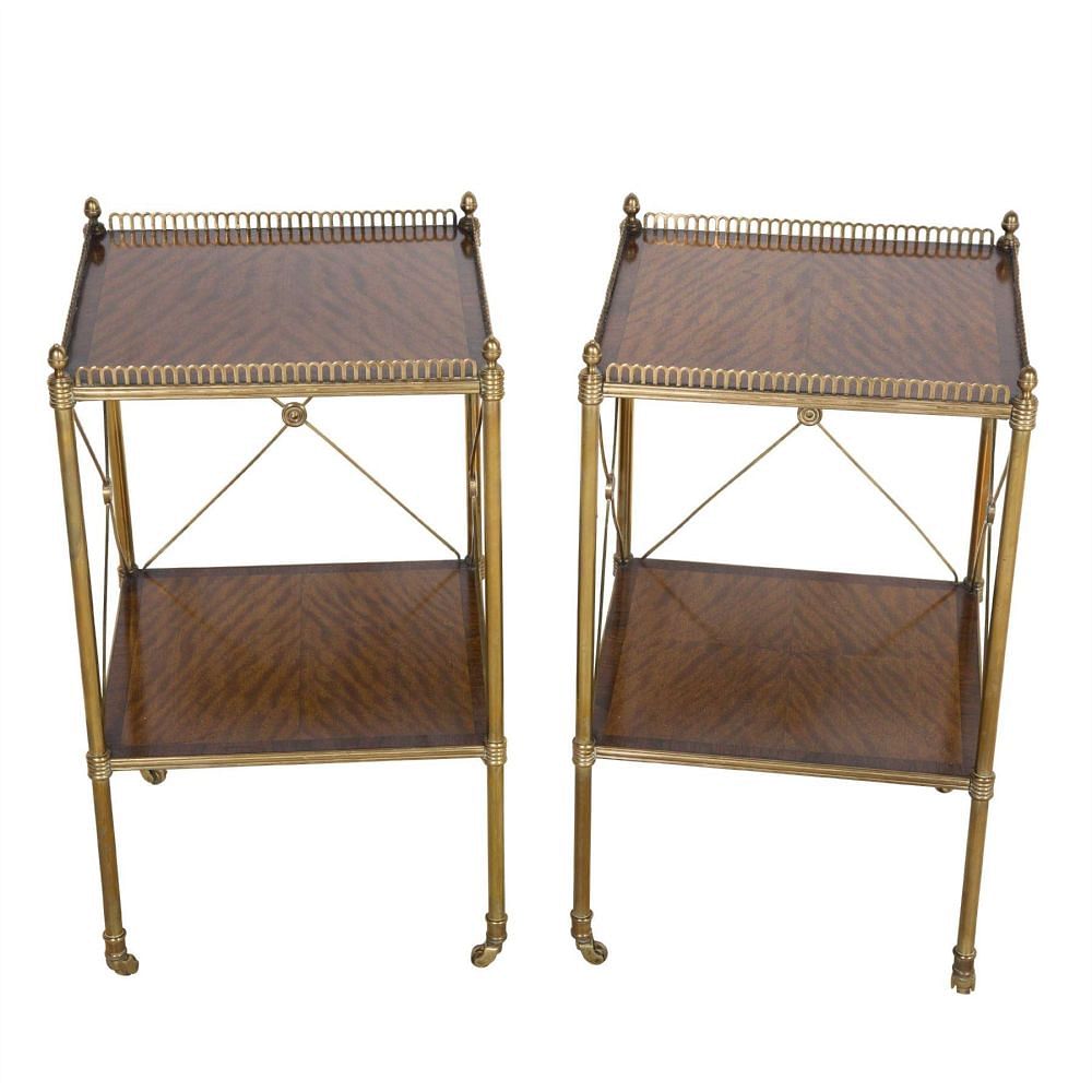 Pair of Mid Century Brass, Satinwood and Mahogany Side Tables TS354728