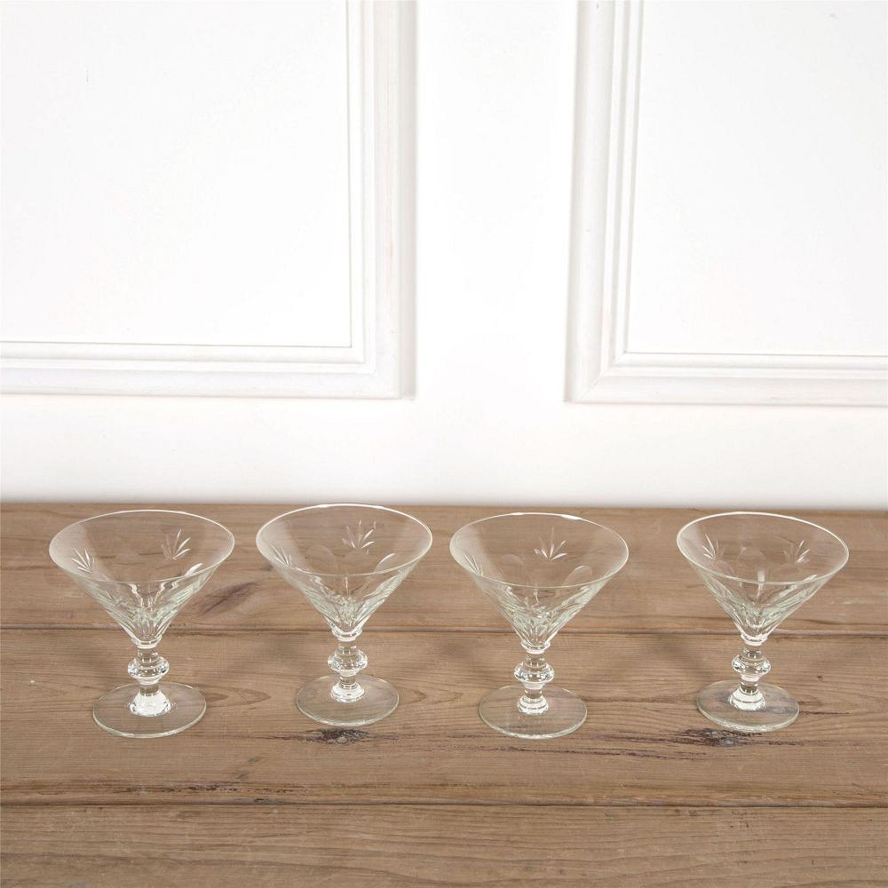 Four Crystal Martini Cocktail Glasses Circa 1940s DA5862054