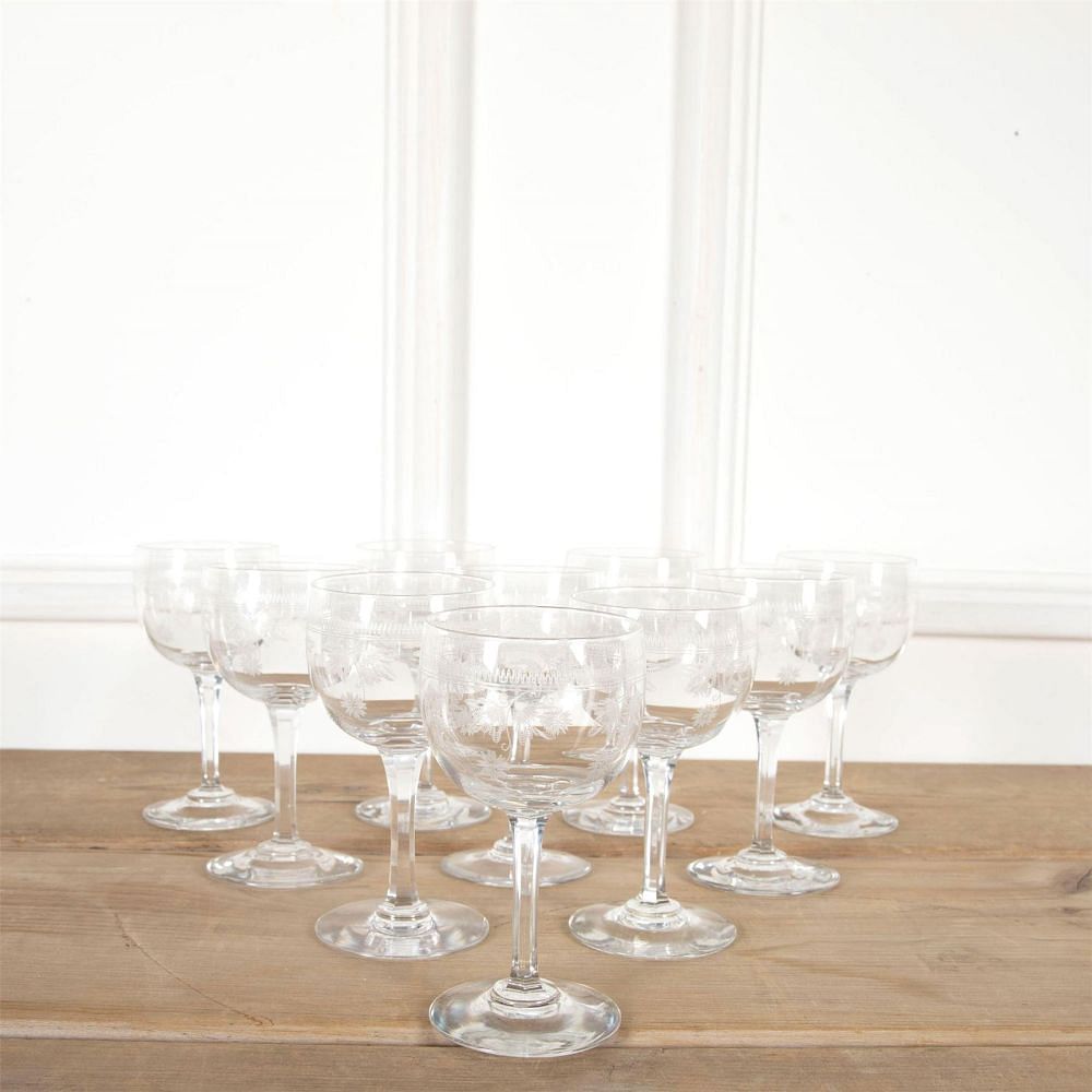 Ten 19th Century Baccarat Etched Wine Glasses DA5860931