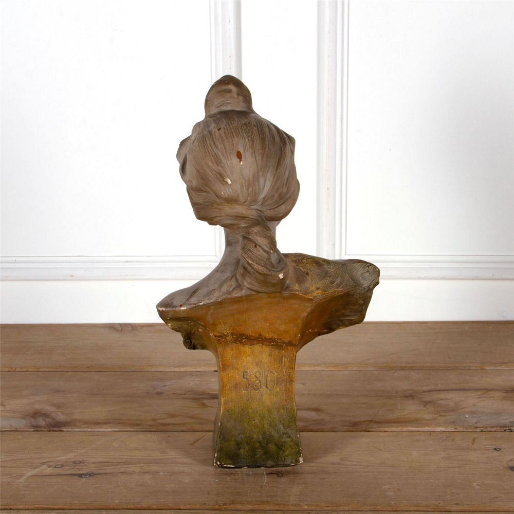 Italian Art Nouveau Painted Terracotta Bust By Richard Aurili DA62521