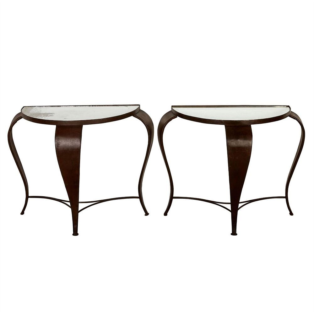 Pair of Iron Consoles with Mirrored Tops CO9954716