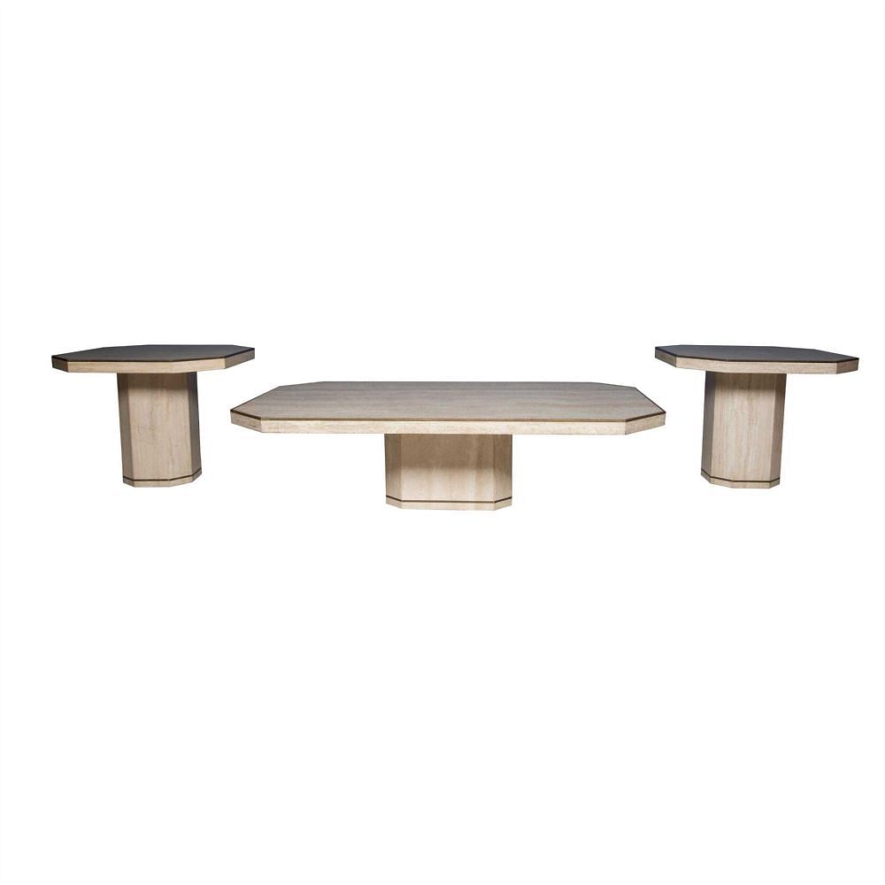 Willy Rizzo Travertine Coffee Table and Side Tables CT5355973