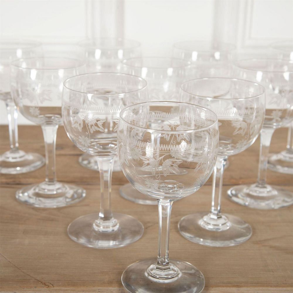 Ten 19th Century Baccarat Etched Wine Glasses DA5860931