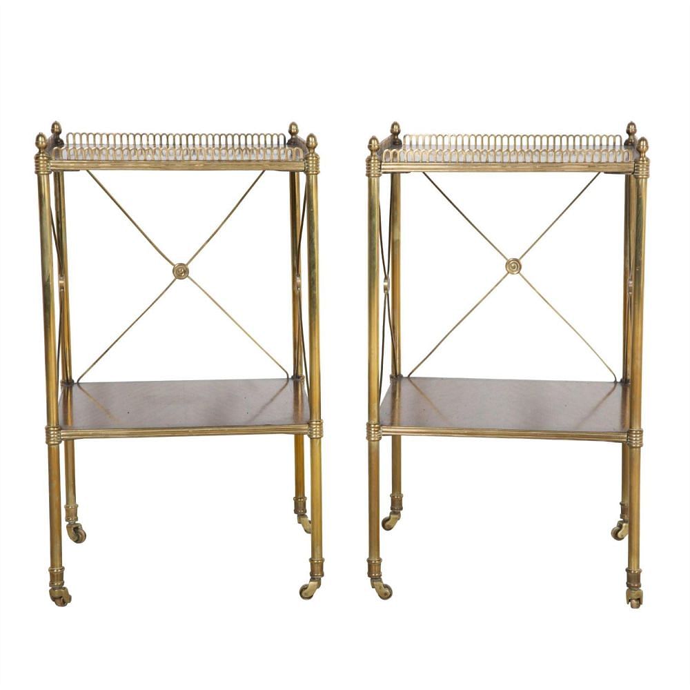 Pair of Mid Century Brass, Satinwood and Mahogany Side Tables TS354728