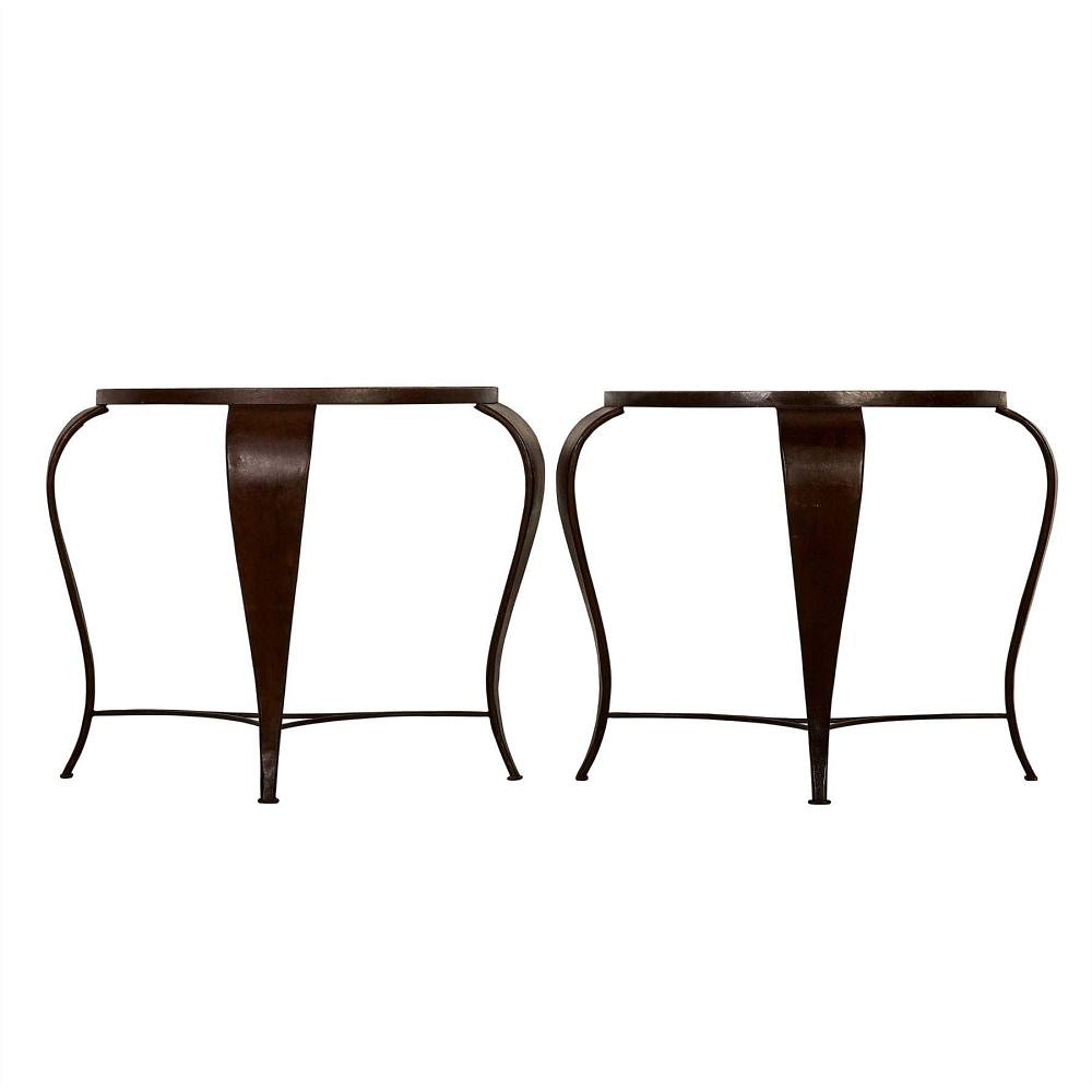 Pair of Iron Consoles with Mirrored Tops CO9954716