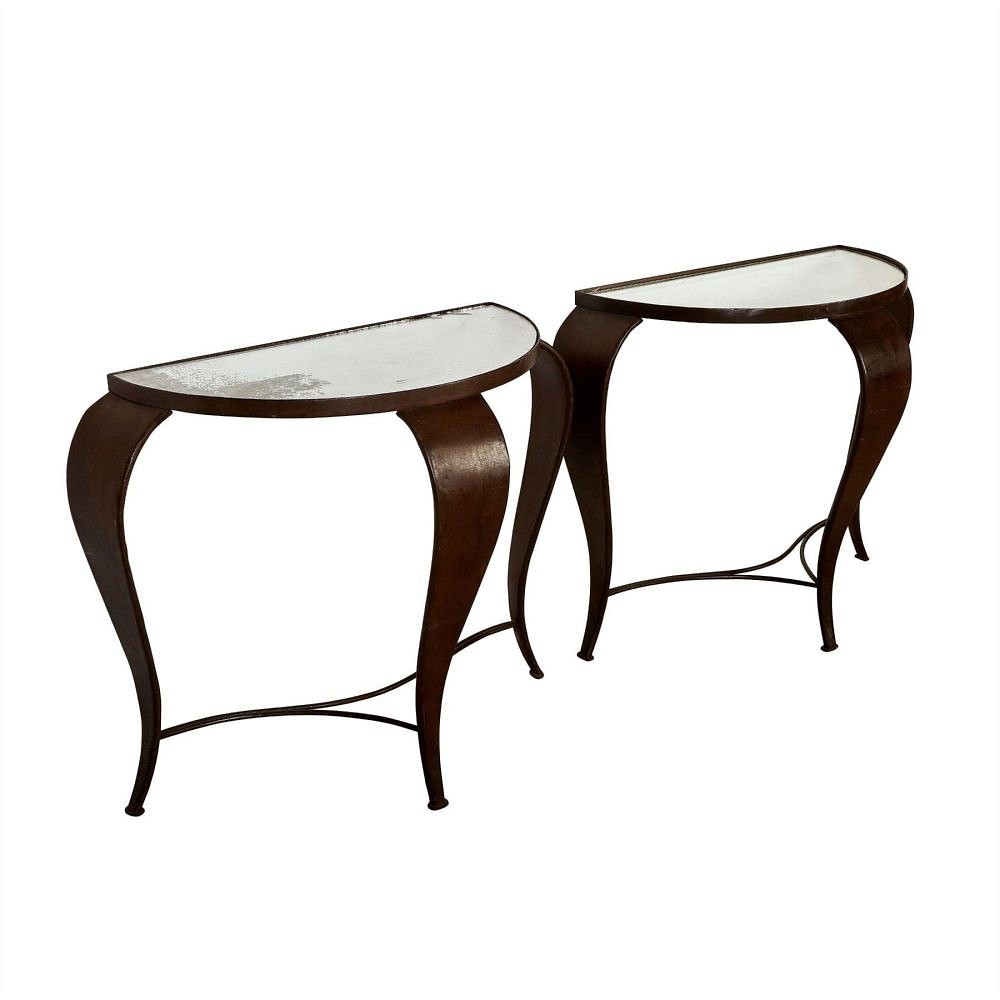 Pair of Iron Consoles with Mirrored Tops CO9954716