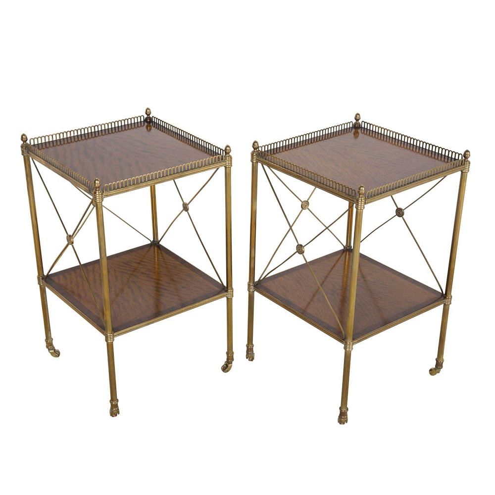 Pair of Mid Century Brass, Satinwood and Mahogany Side Tables TS354728