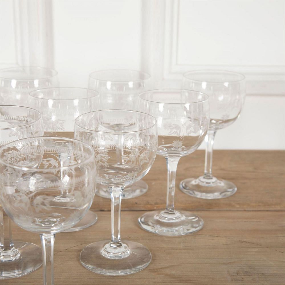 Ten 19th Century Baccarat Etched Wine Glasses DA5860931