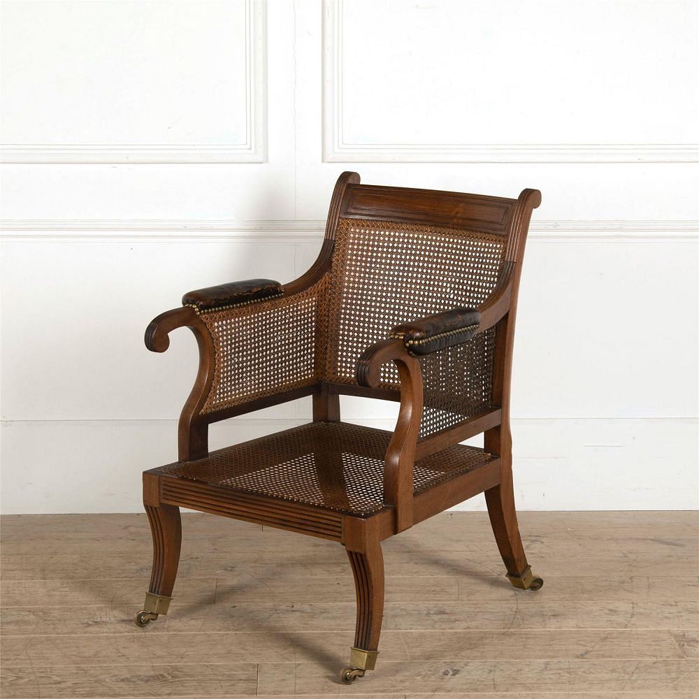 Regency Cane Bergere Chair with Leather Pads CH287363