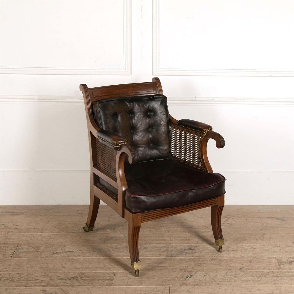 Regency Cane Bergere Chair with Leather Pads CH287363
