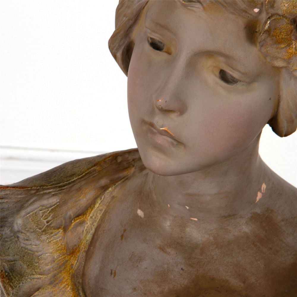 Italian Art Nouveau Painted Terracotta Bust By Richard Aurili DA62521