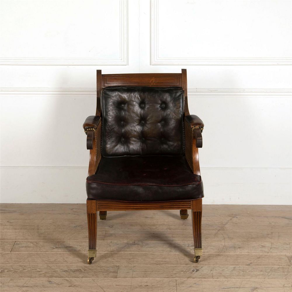 Regency Cane Bergere Chair with Leather Pads CH287363
