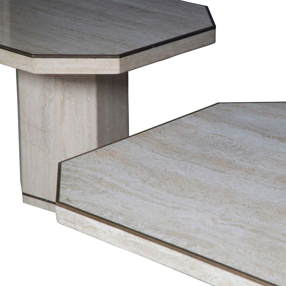 Willy Rizzo Travertine Coffee Table and Side Tables CT5355973
