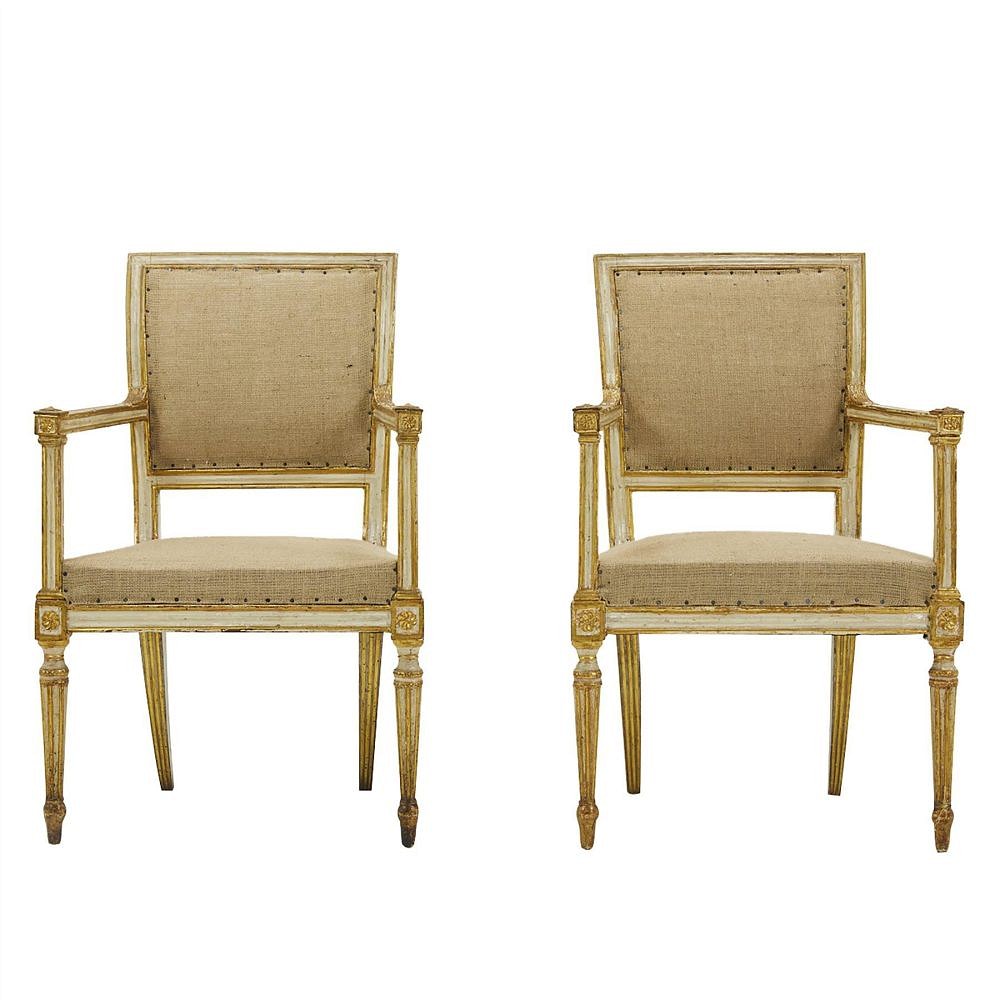 Pair of 18th Century Italian Painted & Gilt Armchairs CH0662263