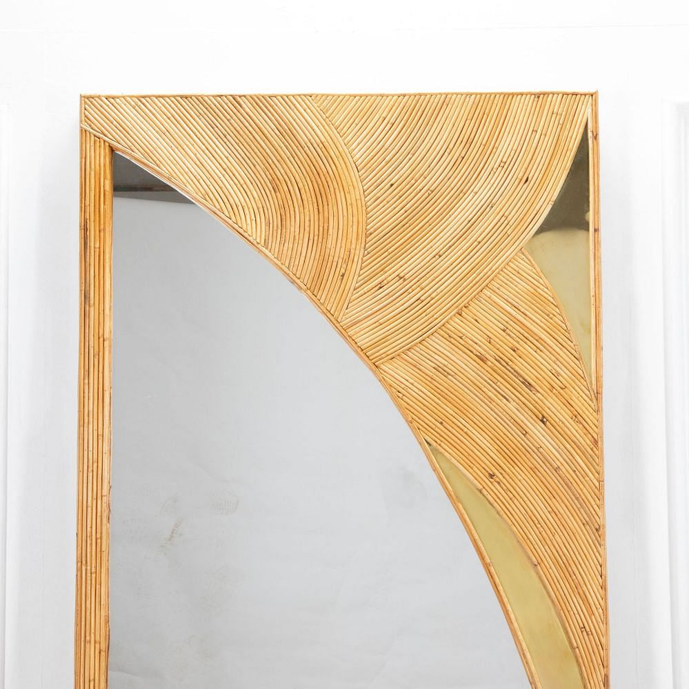 Contemporary Italian Bamboo and Brass Wall Mirror MI4633584