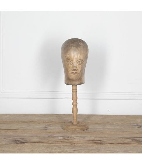 1900's German Carved Wooden Milliners Head on Stand
